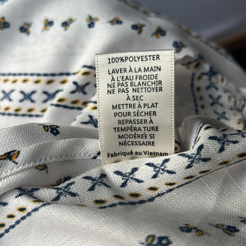 J By J.O.A Smocked Off Shoulder Floral Striped White Top. White, blue, & yellow - Picture 10 of 10